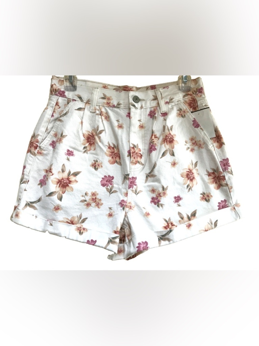 American Eagle White Floral Print Mom  Shorts Size 2